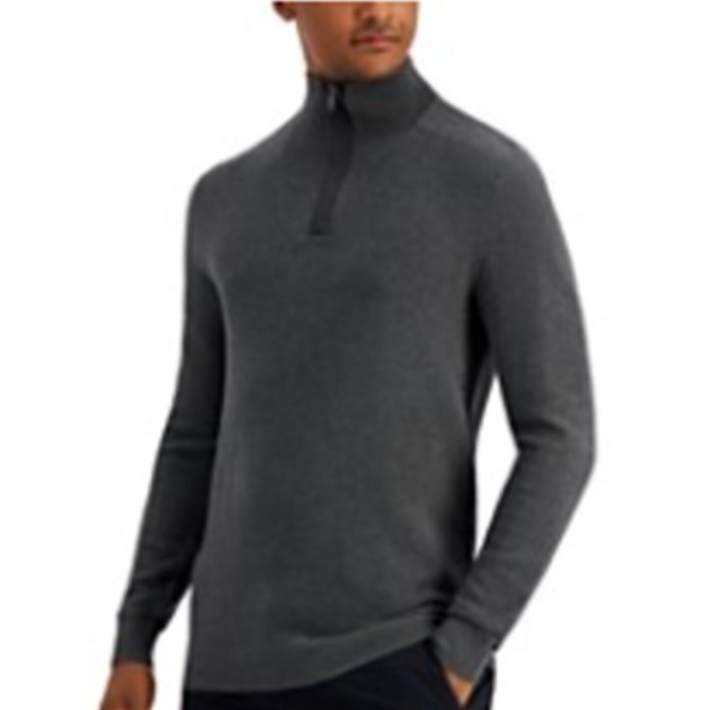 NWT Alfani Men's Quarter-Zip Sweater, Created for Macy's, Gray Size Large